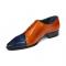 Duca Di Matiste "Viroli" Navy Blue / Gold Genuine Italian Calfskin Side Lace-Up Slip-On Shoes.